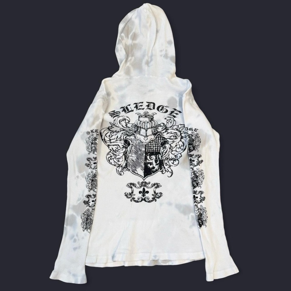 Vintage Sledge USA Thermal Hoodie Half Zip Sweatshirt Women's XL Cyber Goth Y2K